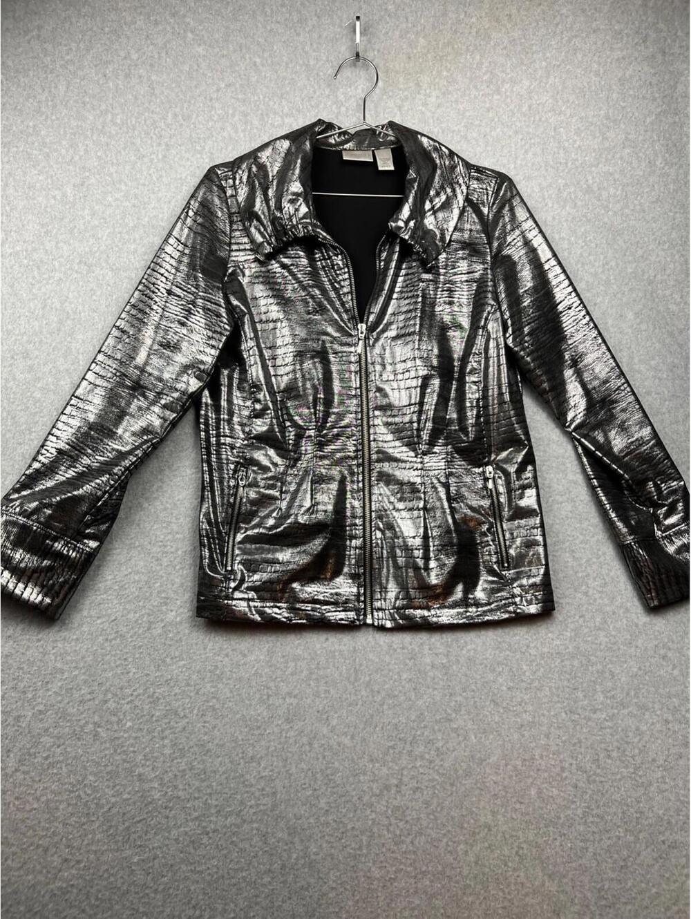 Chico's Zenergy Metallic Jacket Womens S Retro Reflective Stretch Lightweight
